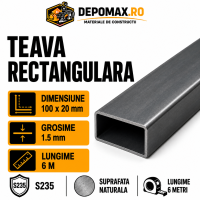 Teava rectangulara 100 x 20 x 1.5 mm, 6 metri